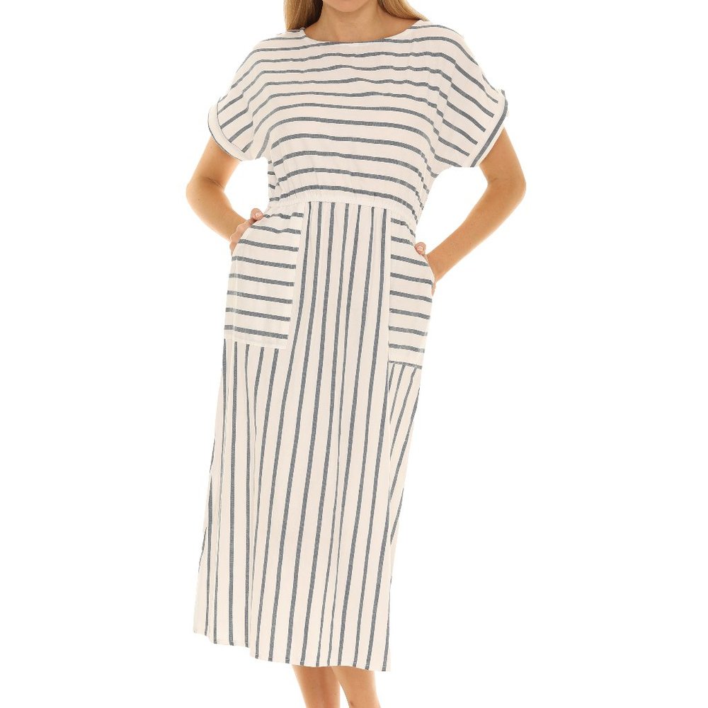 Soft Stripes Cotton Midi Dress